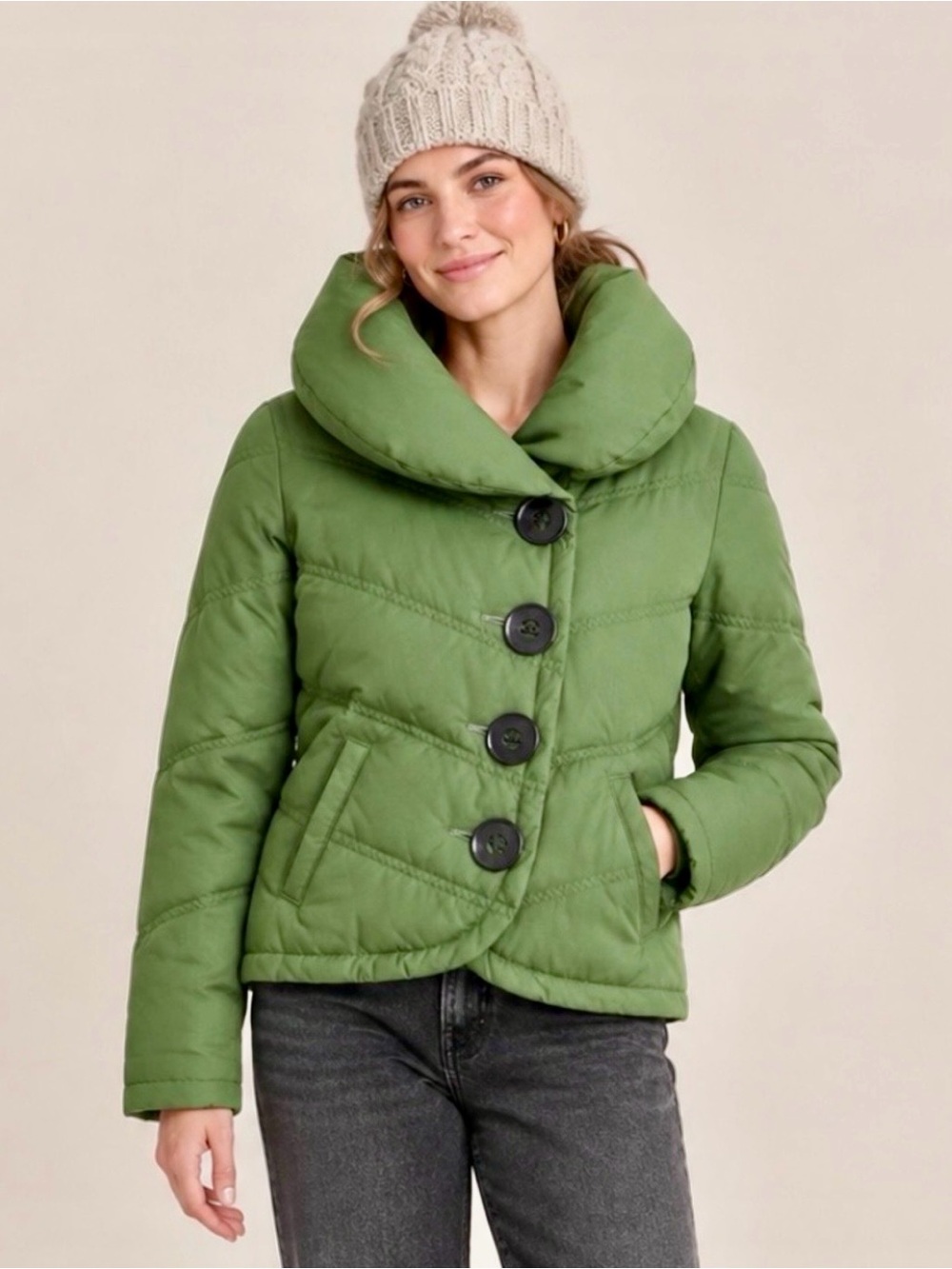 Soia & Kyo Down Feather Quilted Puffer Jacket Green Y2K Fall Winter XS Gorpcore